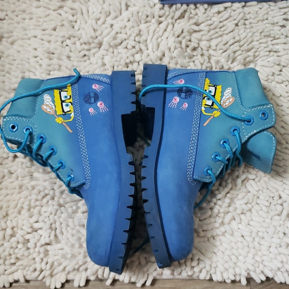 Timberland Kids Blue SpongeBob SquarePants Boots Sz 2 Unisex - Picture 12 of 16